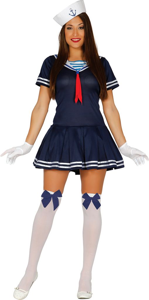 Matrosen Retro Outfit 40er Jahre Marine Kleid Kostüm Karneval Blauer Look Weißes Detail Bogenkragen Schiffsmotiv Stil Elegantes Styling Zeitlose ...