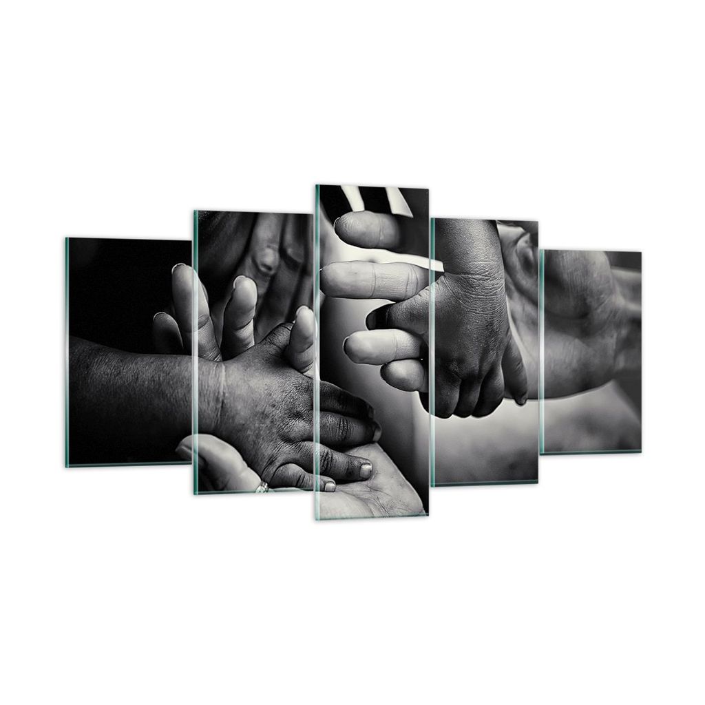 Bilder auf glas - 5 Teile - Hände Toleranz Gemeinschaft - 160x85cm - Glasbilder - Wandbilder - Bilder - Wanddekoration aus Glas - Glas Bilder - Wa...