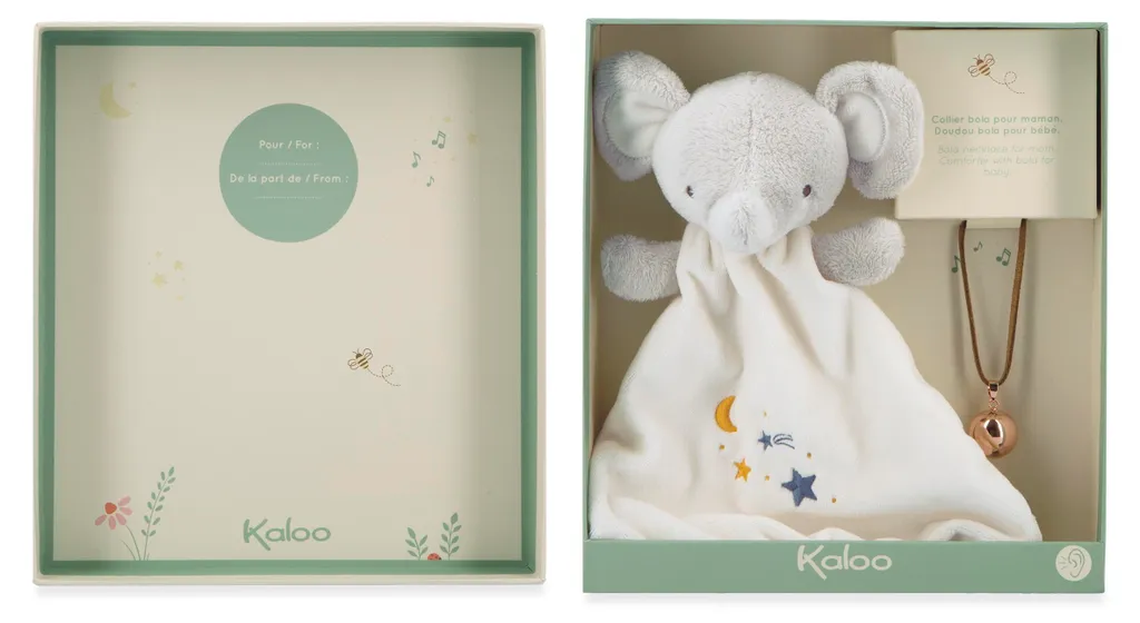 Set Cadeau Naissance Peluche Éléphant et Bola de Grossesse Argenté