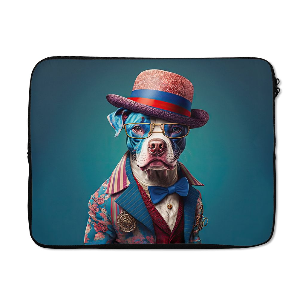 MuchoWow Laptop Hülle 15 Zoll Hund - Hut - Jacke - Blumen - Blau Laptoptasche - Laptoptasche - Sleeve - Rundum-Schutz