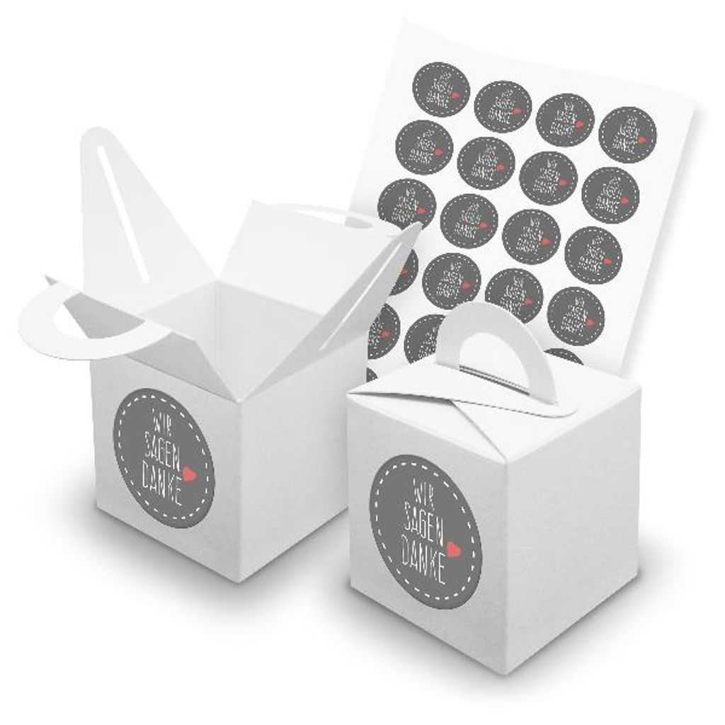 itenga SET 24x Würfelboxen mit Griff Weiß (V42) + Motivsticker (M26)