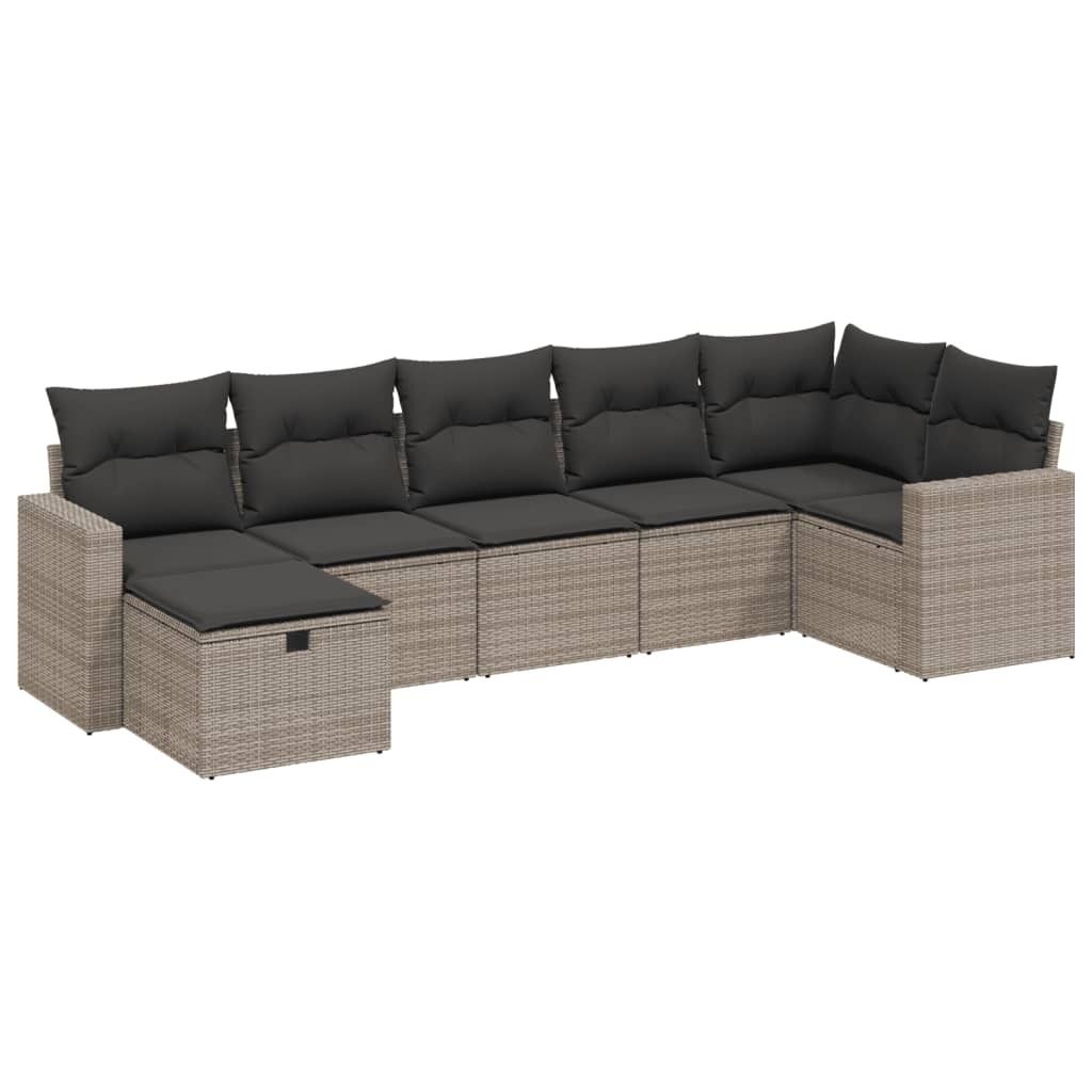 7-tlg. Garten-Sofagarnitur mit Kissen Grau Poly Rattan