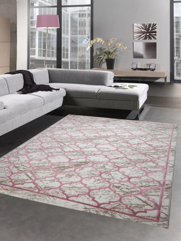 Teppich Wohnzimmerteppich marokkanisches Muster beige rosa Größe - 80x150 cm