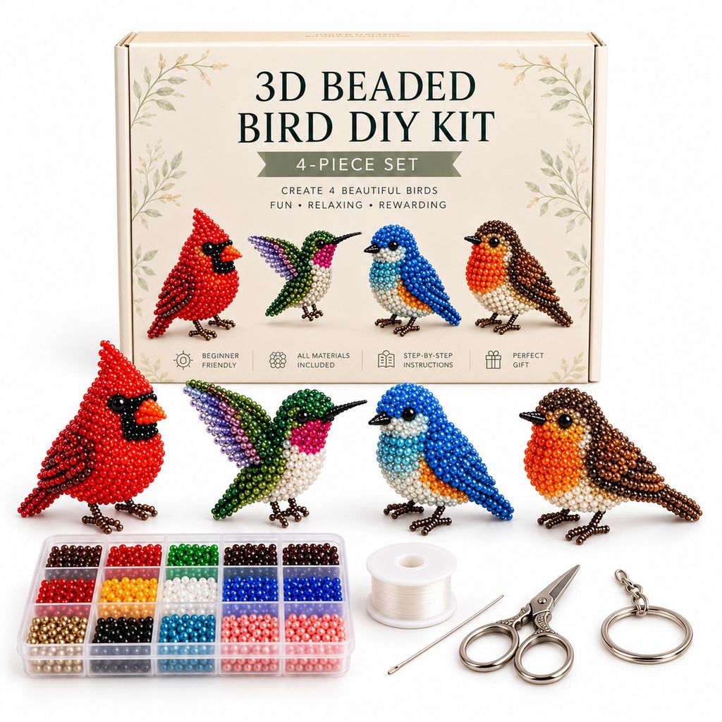 Set van 4 doe-het-zelf kralenfiguren – ANIBEAD, tuinvogels Productafbeelding 