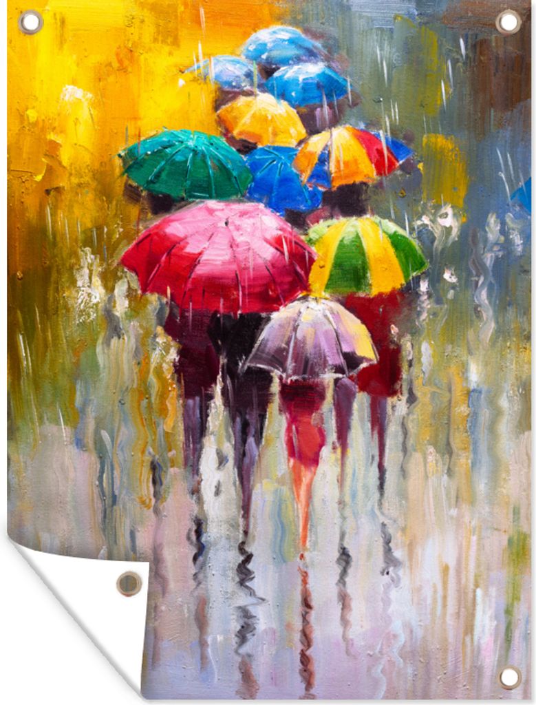 MuchoWow 90x120 cm Outdoor-Poster Gartendeko Sichtschutz Garten Poster für den Garten Gemälde - Regenschirm - Öl