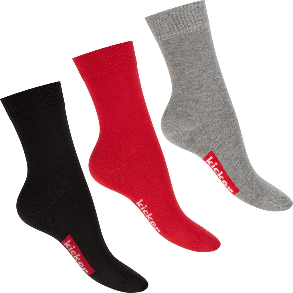 kicker Damen & Herren Socken (3 Paar) Sportliche Baumwollsocken - Schwarz Rot Grau 43-46