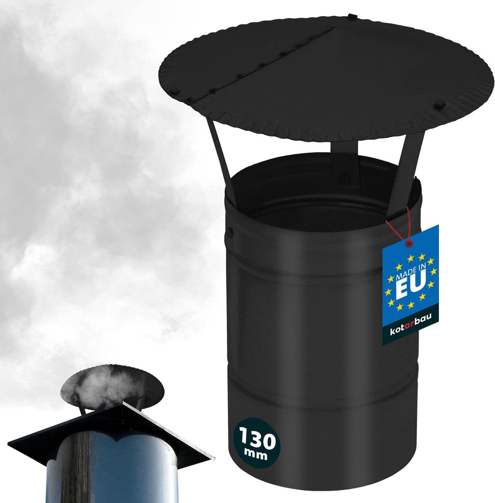 KOTARBAU Schornsteinabdeckung ø 130 mm Kaminhaube Schornstein Regenhaube Kaminabdeckung verzinkter und pulverbeschichteter Stahl Schwarz