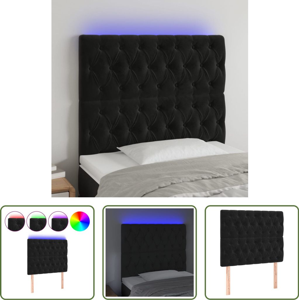 The Living Store LED Kopfteil Schwarz 90x7x118/128 cm Samt Produktbild 