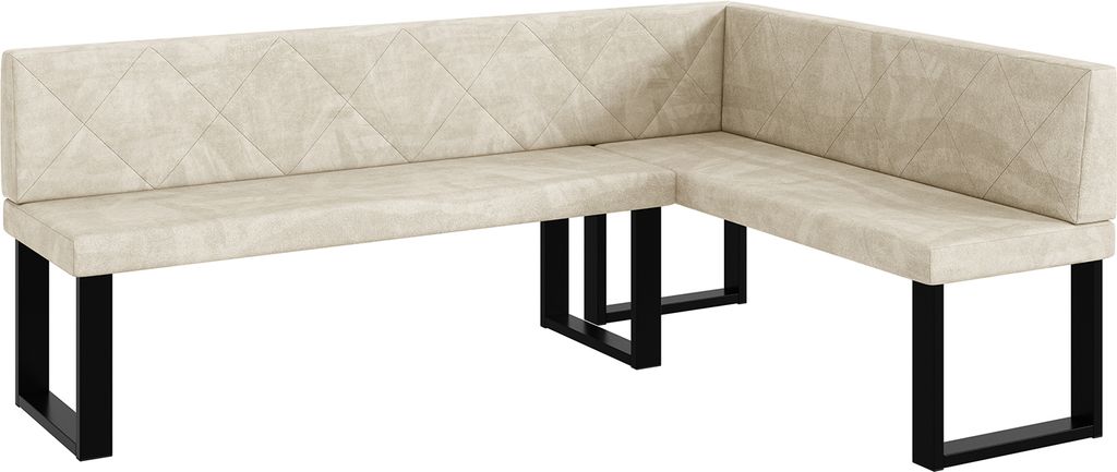 MEBLINI Eckbank für Esszimmer - Küchenbank - Essecke - Sitzecke Küche - ERIC - U-Beine 142x196x87cm Rechts - Creme Samt