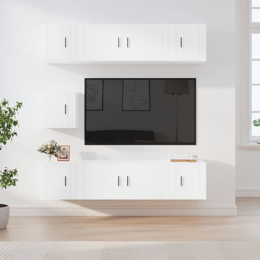 Maison Exclusive - 7-tlg. TV-Schrank-Set Weiß Holzwerkstoff