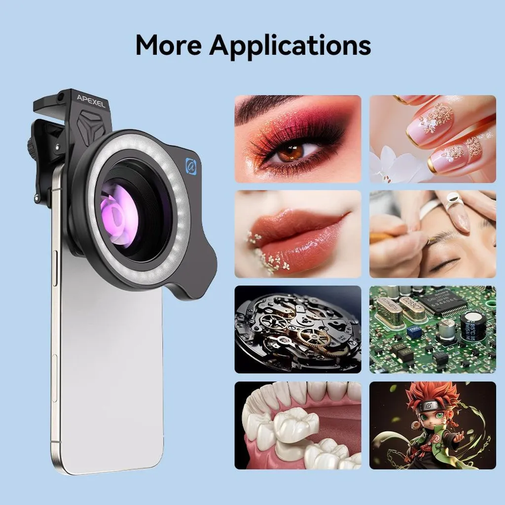 Objectif Smartphone Macro Zoom avec Éclairage LED - Kit Photo Complet