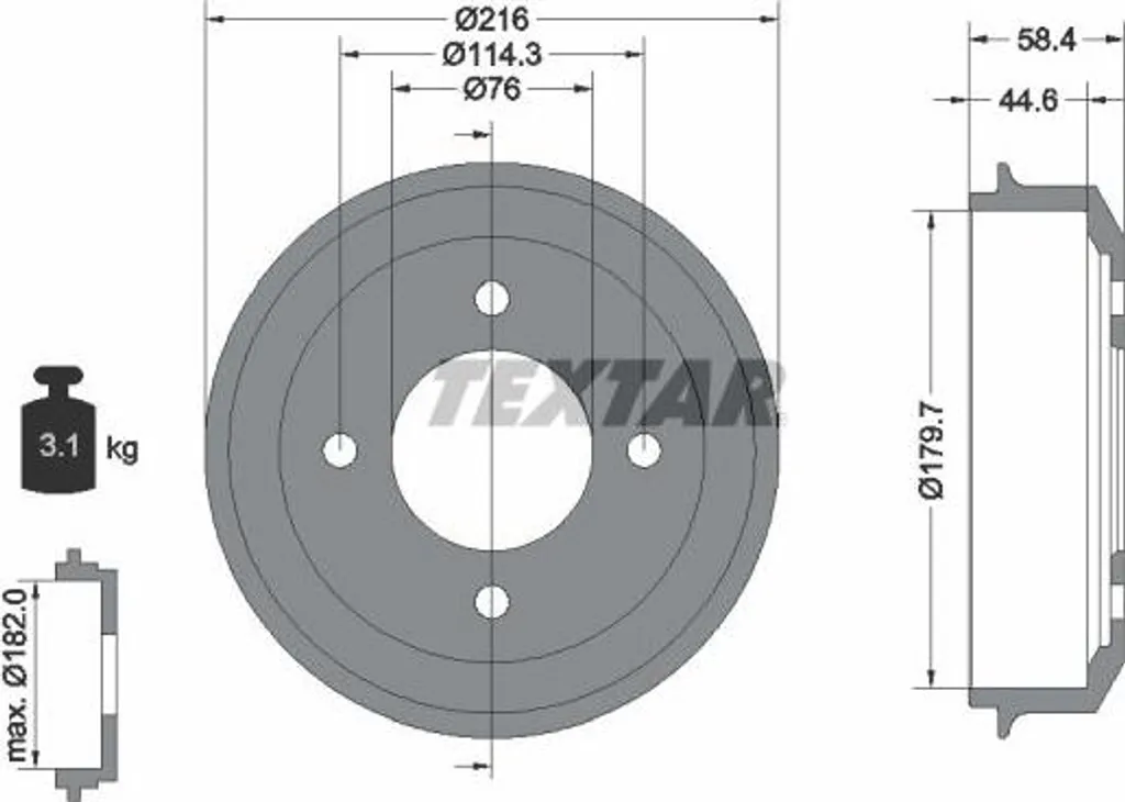 Tambour de Frein Arrière 203mm pour Accent - Remplacement OE Textar