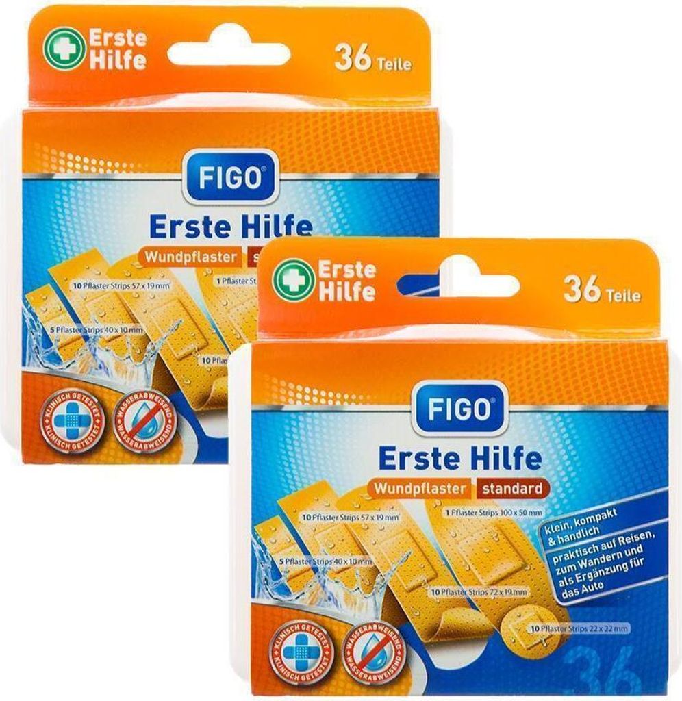 2er-Set Erste-Hilfe-Box 36-teilig - Wundpflaster für Unterwegs, Auto, Reisen - Klein, kompakt & wasserabweisend - Weiss