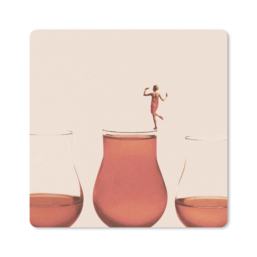 MuchoWow Mauspad Mousepad Vintage - Frau - Glas - Pastell - Abstrakt 30x30 cm - Mousepads - Maus Mat - Pad - Mausunterlage - Gaming