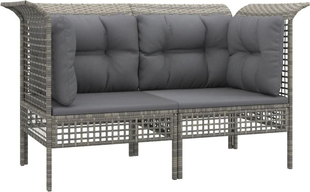 Garten-Ecksofas mit Kissen 2 Stk. Grau Poly Rattan