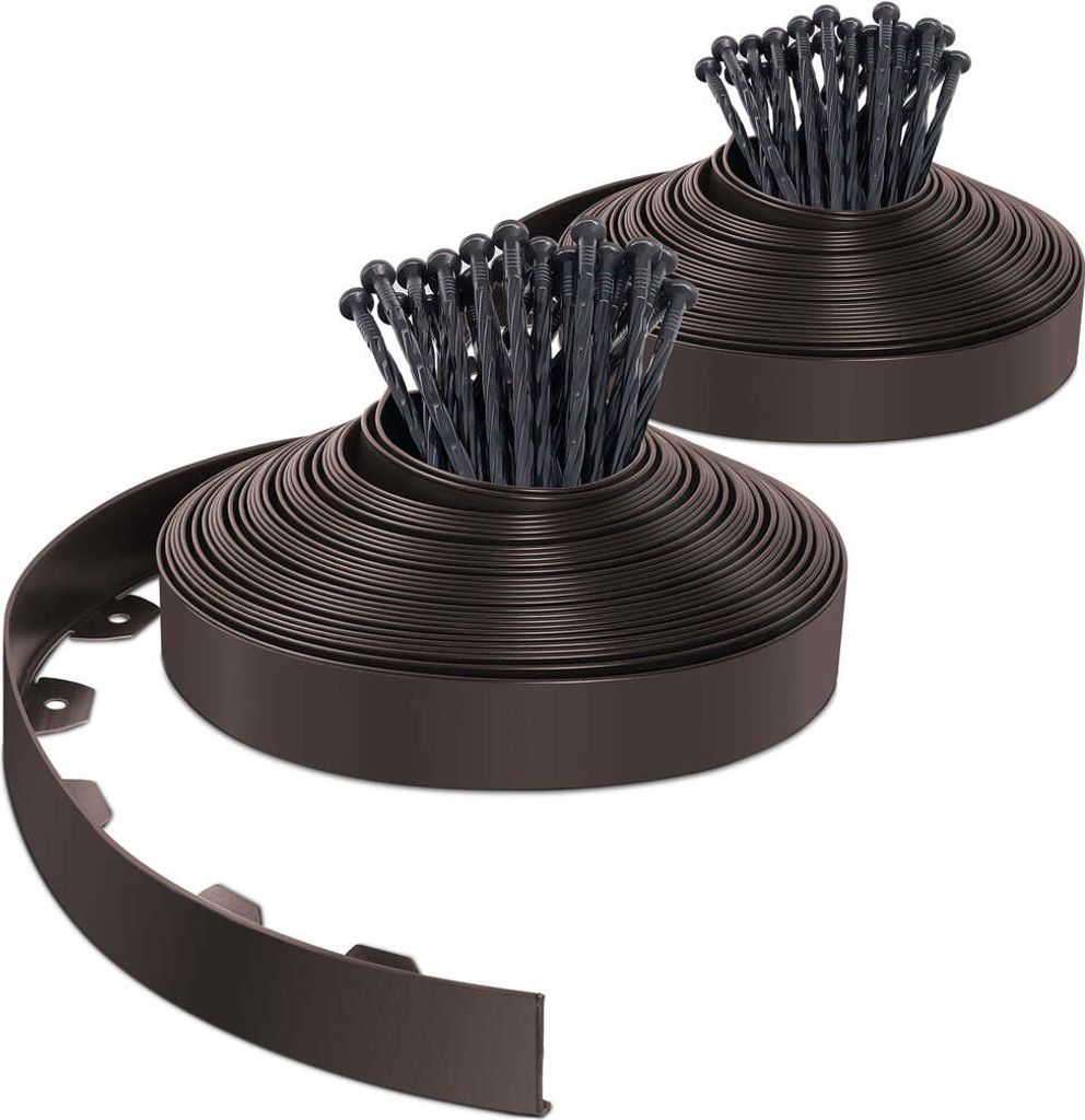 VOUNOT Flexible Rasenkante Beeteinfassungen Kunststoff, mit 80 Erdanker, Länge 40m Höhe 5cm, Braun