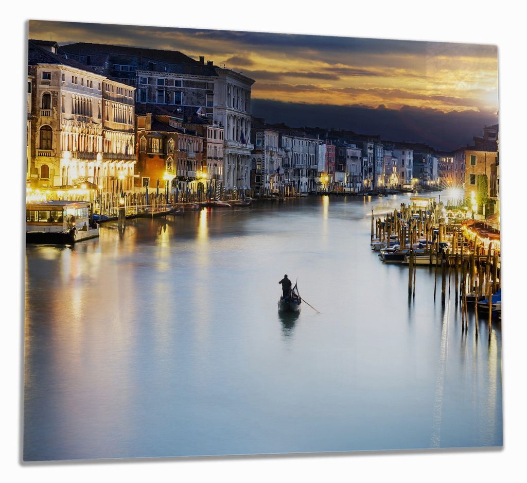 Wallario Herdabdeckplatte aus Glas, Größe 60 x 52 cm 1-teilig, Motiv Canal Grande in Venedig am Abend mit untergehender Sonne