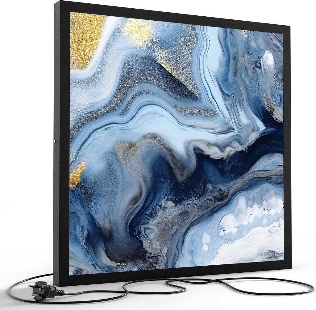 DEQORI LED-Bild & Lampe 60x60 cm Schwarz 'Arktischer Goldstrom' Leuchtbild LED Leuchte