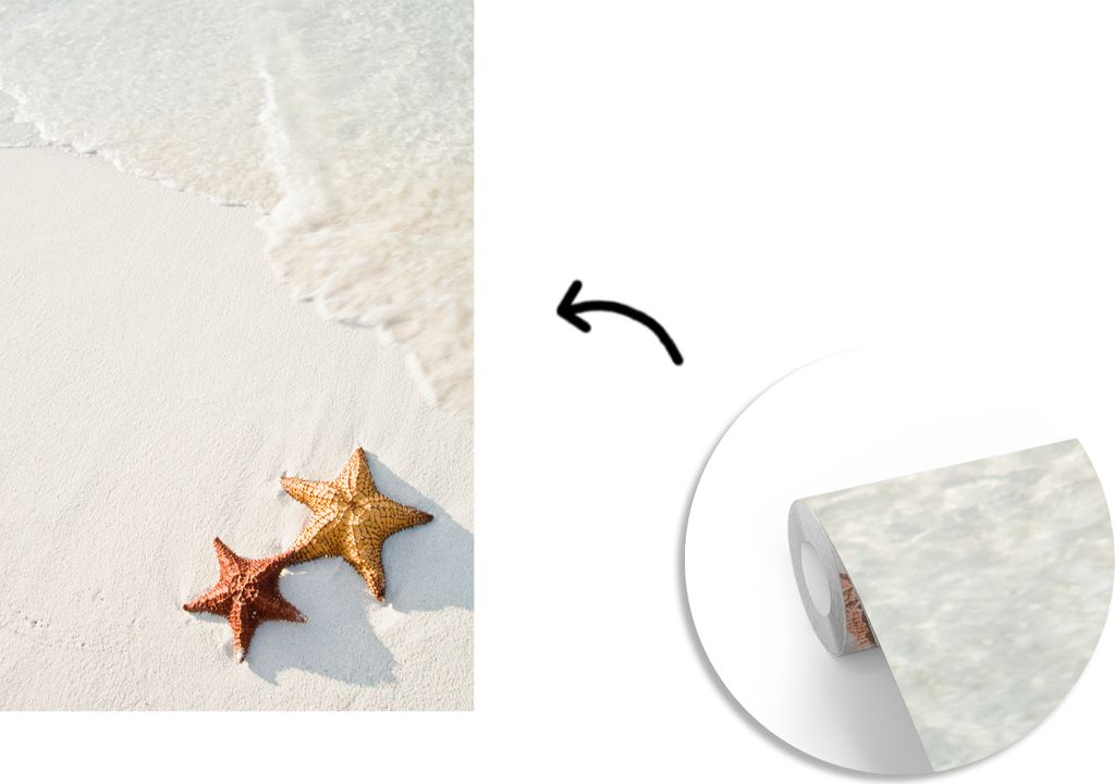 MuchoWow Fototapete für Wohnzimmer oder Schlafzimmer Wandtapete Vinyl Motivtapete Seestern - Orange - Sonne - 150x220 cm - Wandbilder