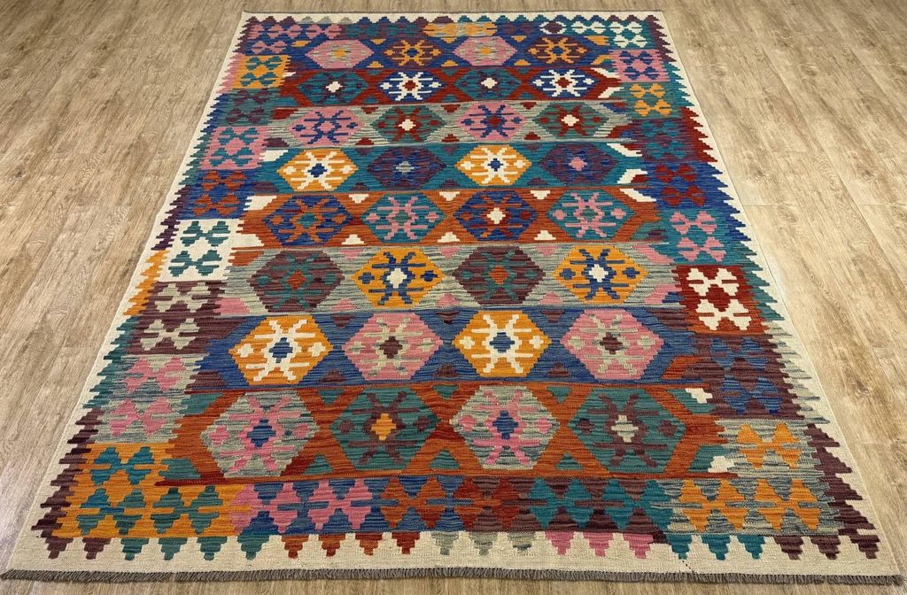 Teppich KELIM ORIGINAL | Farbe: Multi; Größe: 203x290 cm | strapazierfähig und leicht zu reinigen | Wohnzimmer | Schlafzimmer