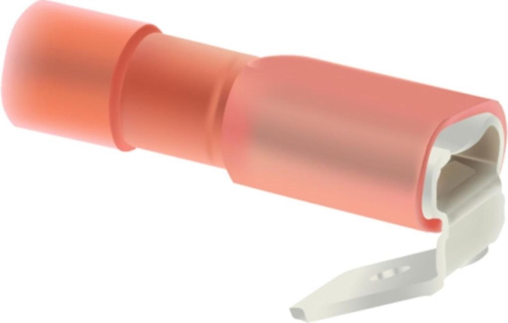 Flachsteckhülsen, Steckgröße 6,3 x 0,8mm vollisoliert, mit Isolationscrimp und Abzweig Querschnitt 0,5mm² - 1,5mm² rot,