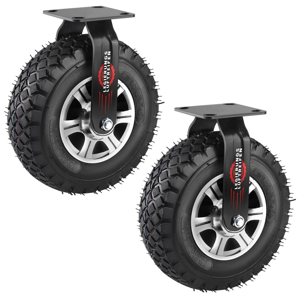 2X250mm Pneumatische Schwerlastrollen Gummi mit Alu-Halterung, Lenkrollen, bis 170KG, 360° Dreh, Leise Langlebig, Für Möbel/Werkstatt/Transportw...