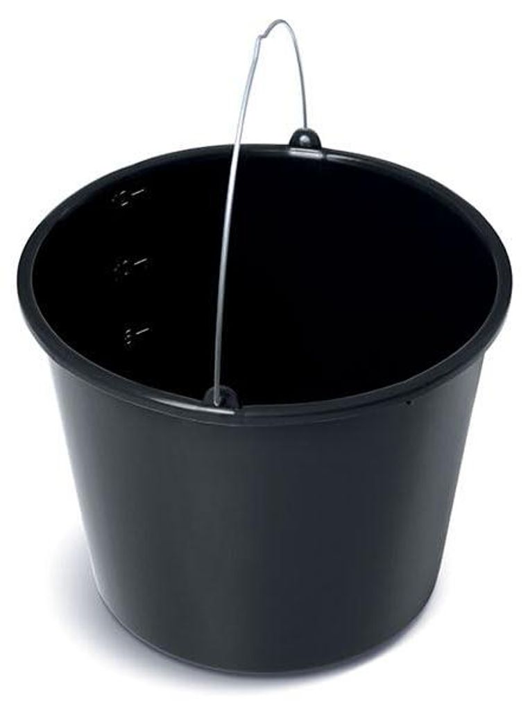 BirnePower Baueimer 12L, Mörteleimer Schwarz mit Skala, Produktbild 