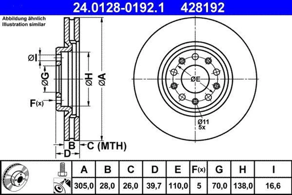 Disque de frein ATE 24.0128-0192.1 pour Alfa Romeo 159 et Brera OE