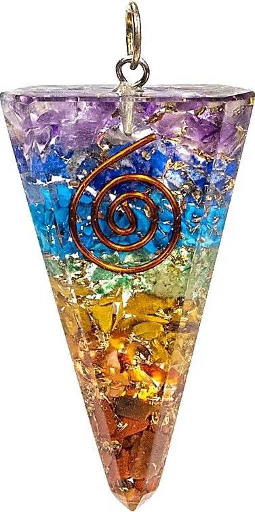 Räucher Set Orgonit Anhänger kegelförmig vielfarbig -- 5 cm + Kerzenhalter gefro
