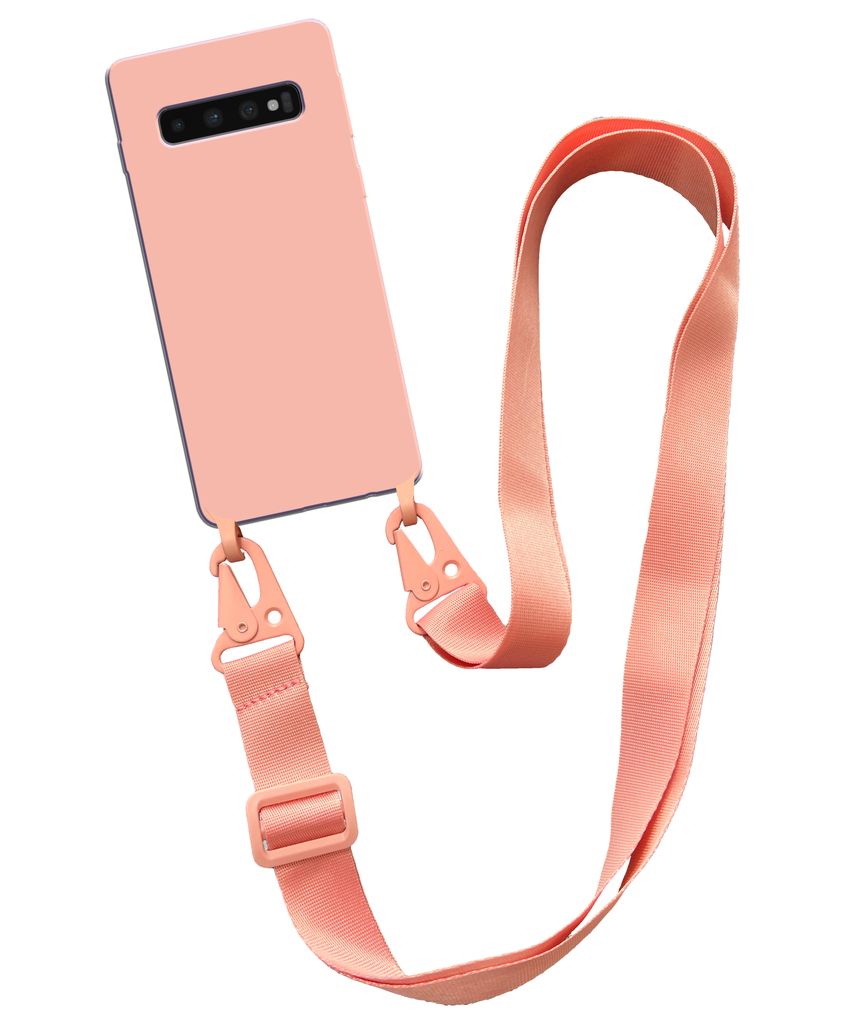 Smartphonica Case mit breiter Kordel für Samsung Galaxy S10 Plus Silikonrückwand mit weicher Innenseite - Lachs