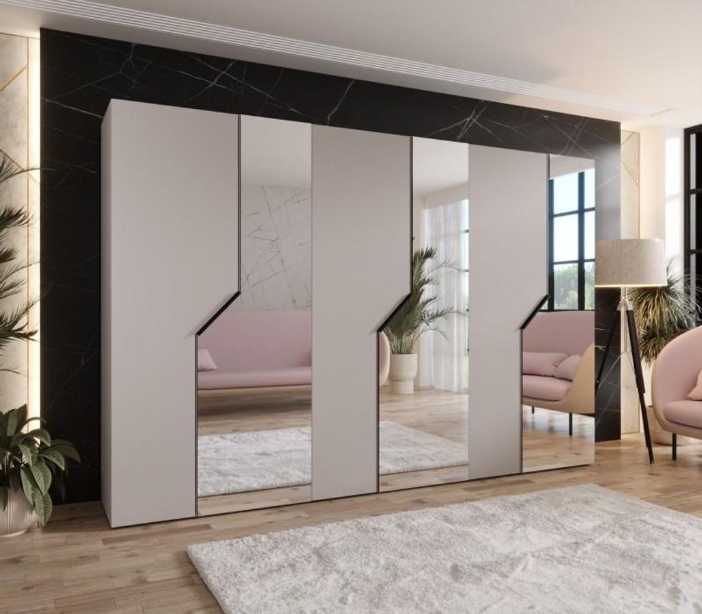 Breiter Spiegelschrank 300 cm ELIRA 2 - Kaschmir / schwarze Griffe