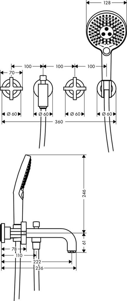 hansgrohe AXOR Citterio 3-Loch Wannenarmatur mit Kreuzgriffen, 39447990