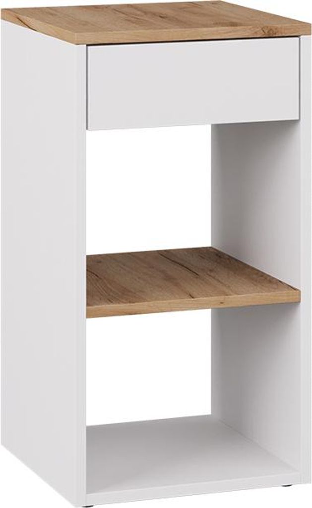 Nachttisch Vicco Dany Weiß/Goldkraft Eiche 35 x 65 cm mit 1 Schublade, Model 57883