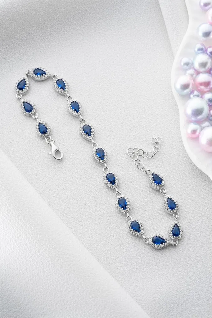 Bijou de poignet pour mariage ou soirée en argent 925 et pierre bleue