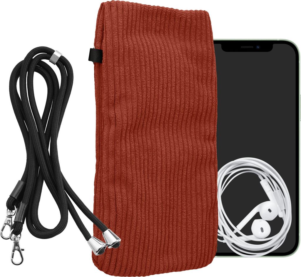kwmobile Handytasche für Smartphones XXL - 7" Handy Tasche - Cord Handy Hülle Rusty Orange mit Kordel - Tasche mit Handykette 17,7 x 9 cm Innenmaße
