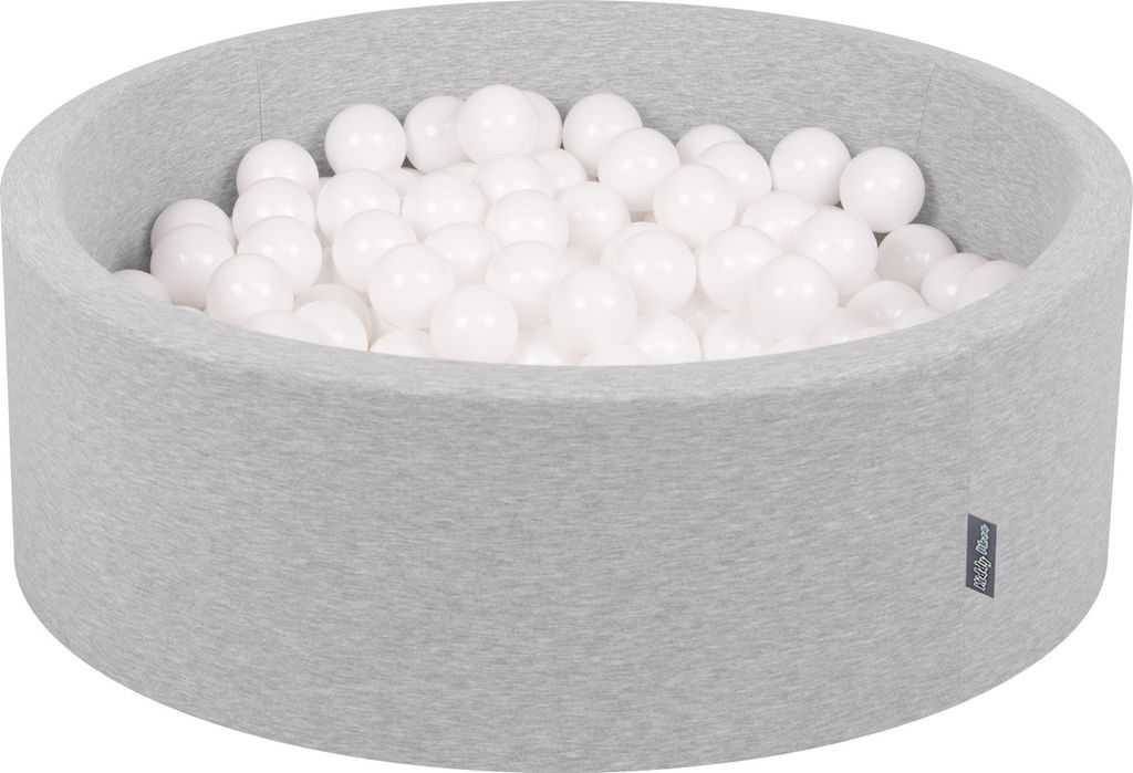 KiddyMoon Bällebad 90x30cm Hellgrau 300 Bälle ∅7cm Rund Bällepool Mit Bunten Bällen Für Babys Und Kinder