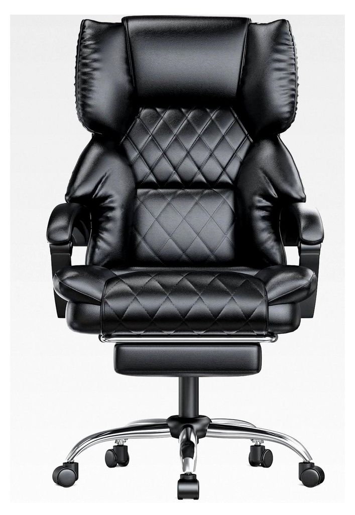 Bürostuhl mit Fußstütze, ergonomischer Schreibtischstuhl aus Kunstleder, gepolsterte Armlehnen und weiche Kopfstütze, neigbar, höhenverstellba...