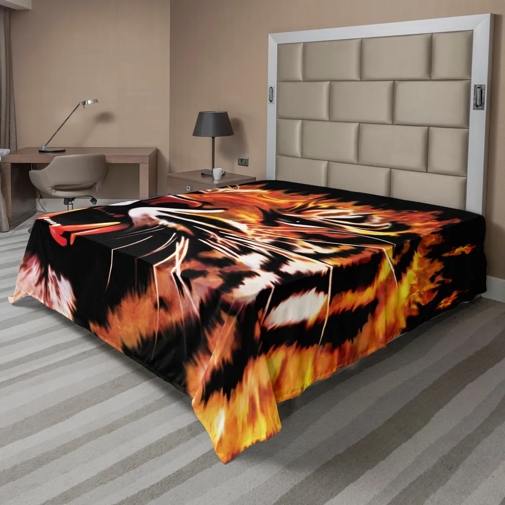 Drap de lit supérieur Tigre et Flammes Orange et Noir Format 266x260cm