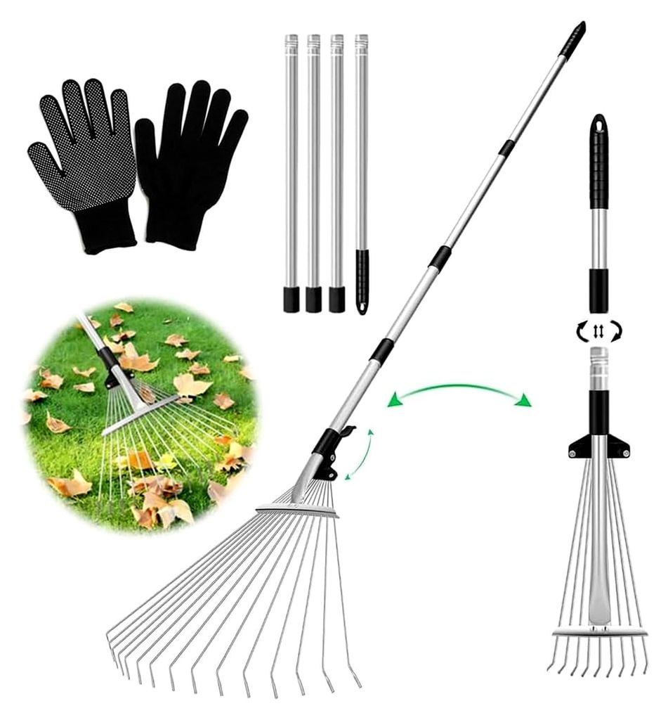Verstellbarer Laubrechen mit Stiel 207 cm
