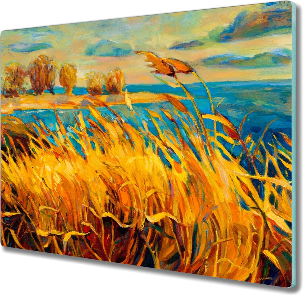 Coloray Herdabdeckplatte 60x52 cm Schneidebrett Kochplattenabdeckung Küchenbrett Hackbrett - Feld Himmel Meer