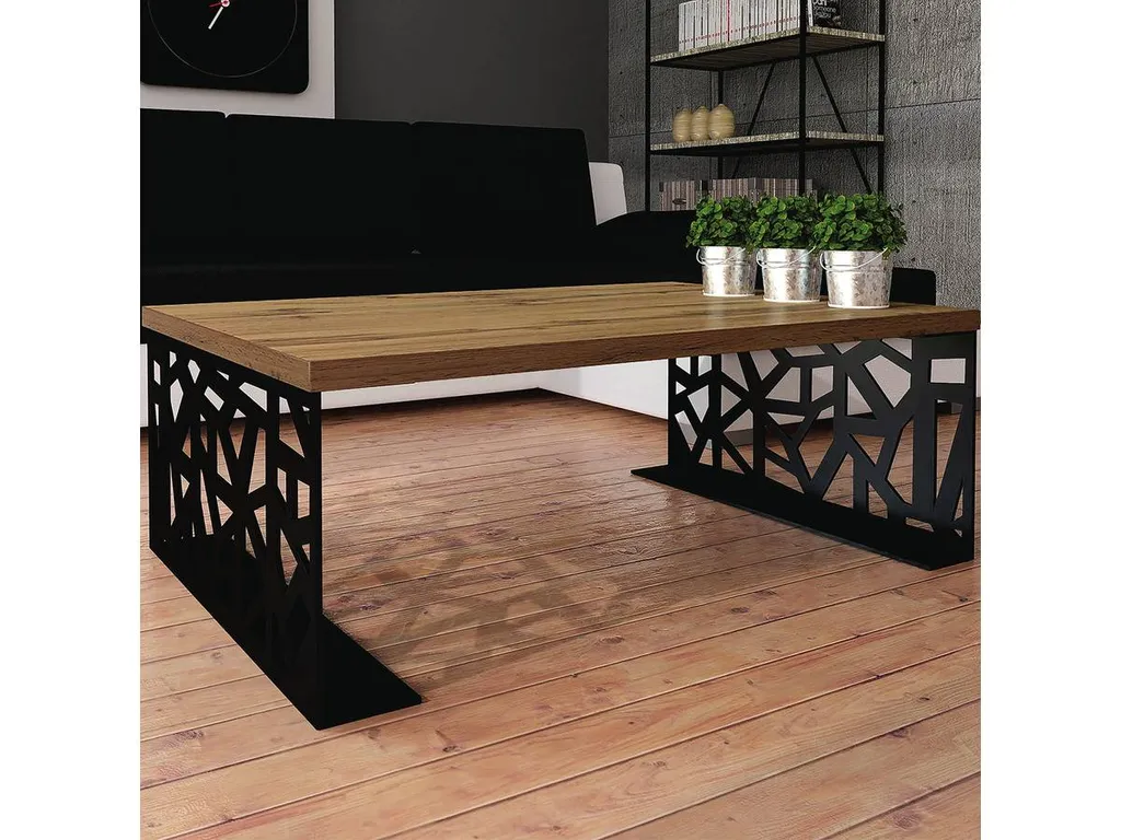 Table basse TOMAS bicolore noir et chêne - Design scandinave moderne