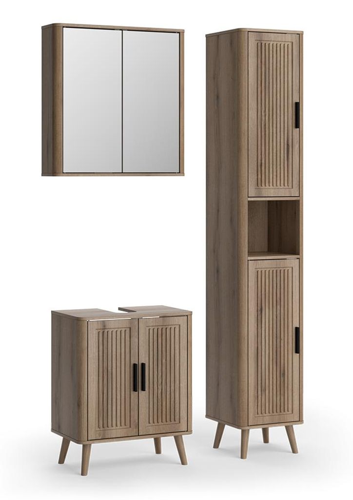 Badmöbel-Set Vicco Skara Eiche 3 Teile, mit Hochschrank, Model 61292