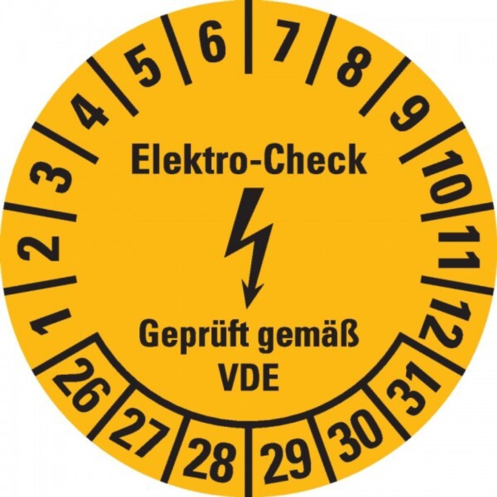Dreifke Prüfplakette Elektro-Check... VDE, 26-31, gelb, Dokumentenfolie, Ø 2...