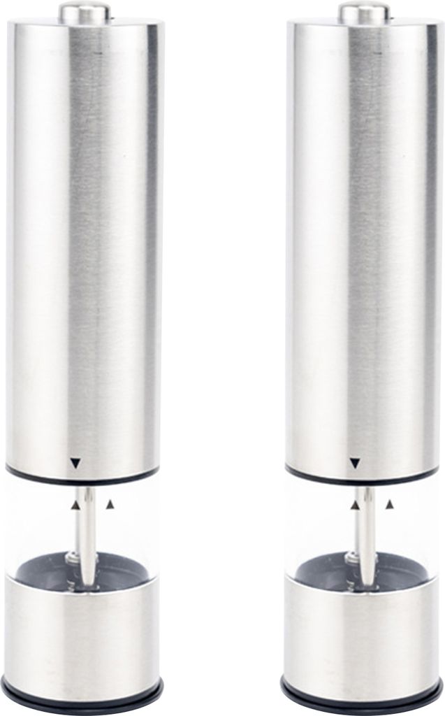 2 Stück Elektrische Salz- und Pfeffermühle aus Edelstahl, verstellbar, Keramikkern, klar sichtbar, handgehaltenes Gewürzmahlwerkzeug, Gewürzfla...