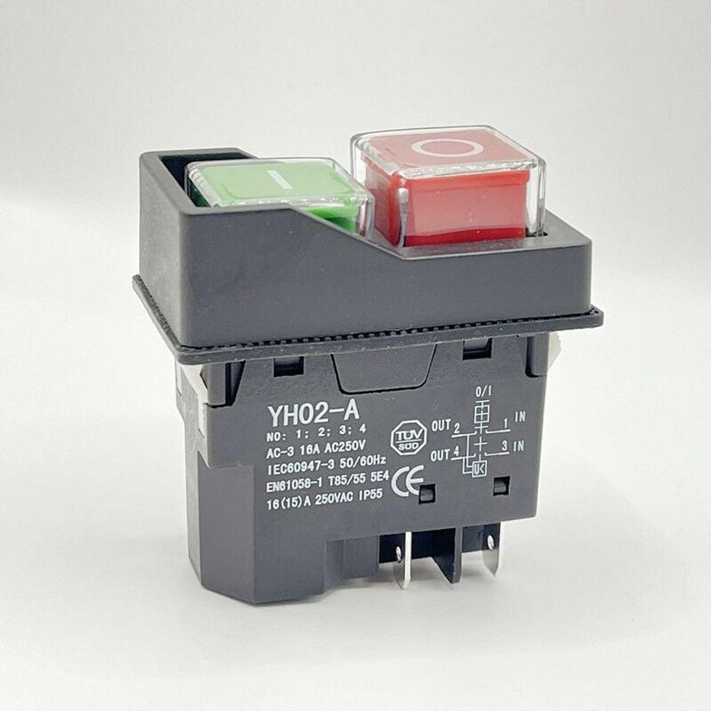 Interrupteur Magnétique Etanche, 4 Broches Bouton Poussoir Marche/Arrêt Commutateur Arrêt de Démarrage Accessories for Machines-Outils 250V 16A