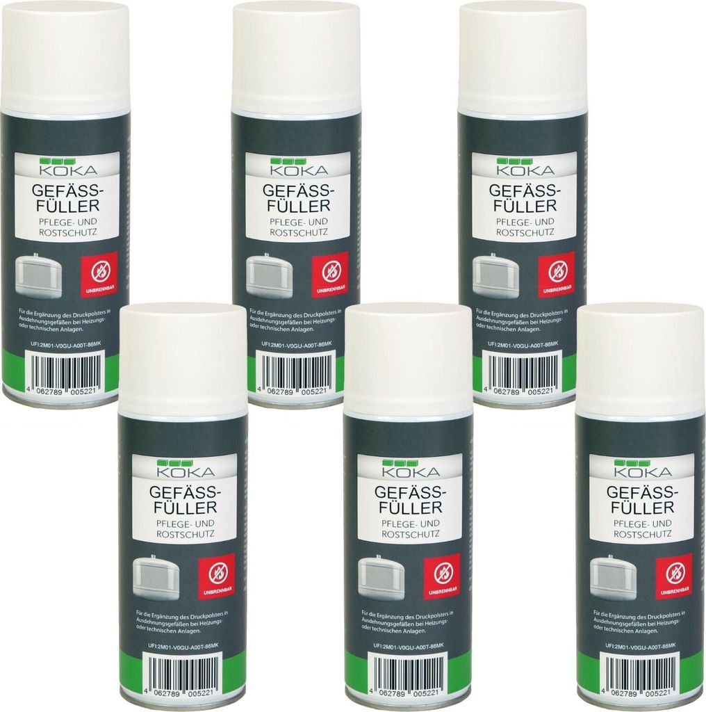 6x Set KOKA Gefäßfüller nicht brennbar Ausdehnungsgefäß Füller Spray Unbrennbar