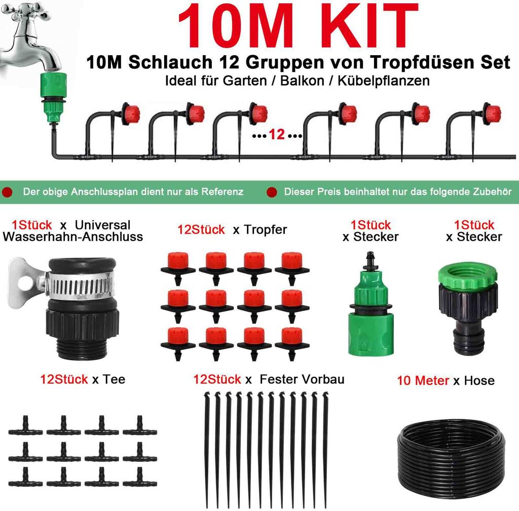 10M DIY Bewässerungssystem Garten Bewässerung Kit Bewässerung Tropfschlauch für Garten Gartenbaum-Gewächshaus