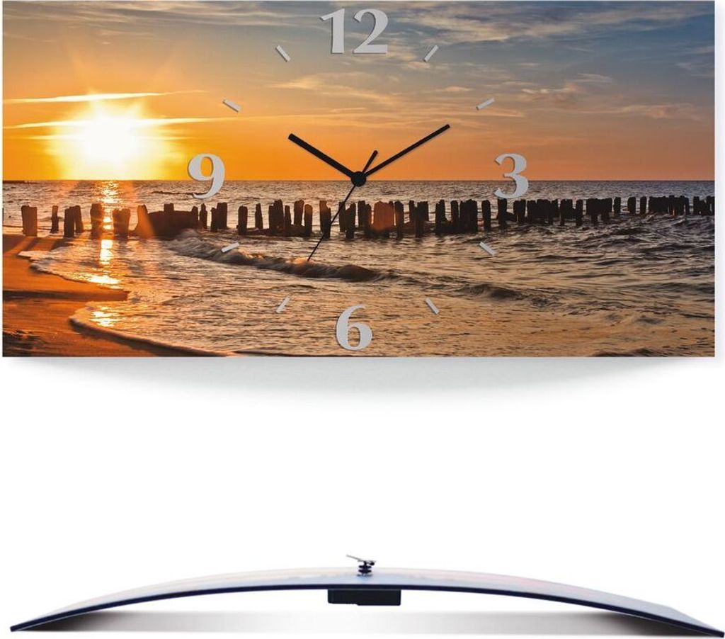 ARTland Wanduhr, gebogen Quarzuhr - schwarzer Zeiger Schöner Sonnenuntergang am Strand Größe: 50x25 cm