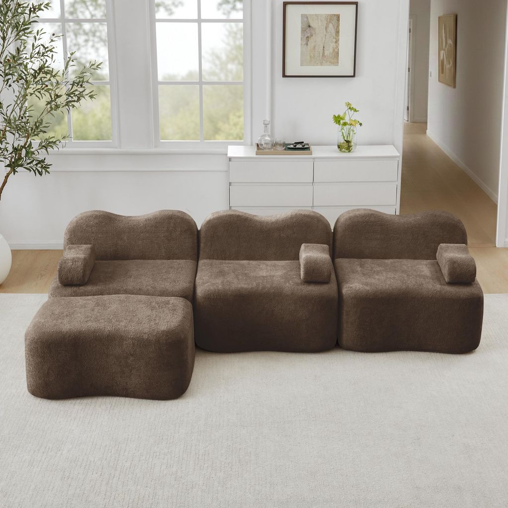STILVORA 3-Sitzer L-förmiges Modulares Boneless Sofa mit 1 Ottoman und 32D Hochdichtschaum, Wellenform Sofa mit tiefer Sitzfläche, Boneless Sofa ...