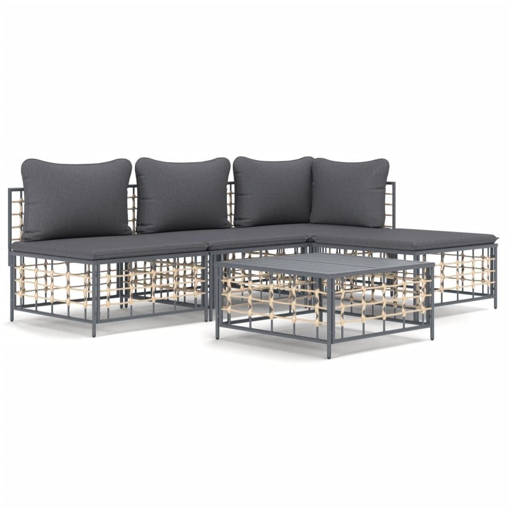 Möbel Gartenmöbel - Outdoor-Lounge - 5-tlg. Garten-Lounge-Set/Gartensofa-Set - Outdoor-Lounge-Set - mit Kissen Anthrazit Poly Rattan - Gartengarn...